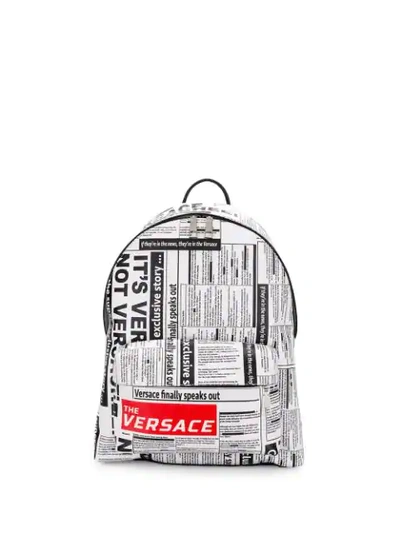 Shop Versace Headline Print Backpack In White