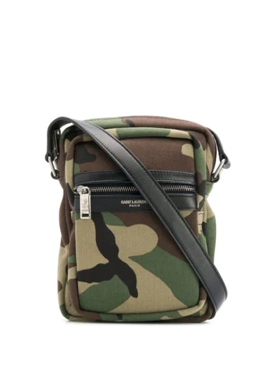Shop Saint Laurent Camouflage Print Pouch In Green