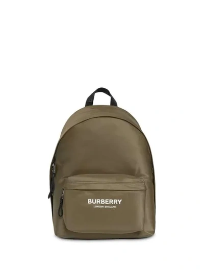 Shop Burberry Logo Print Nylon Backpack In Green