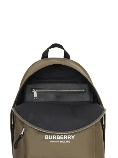 Shop Burberry Logo Print Nylon Backpack In Green