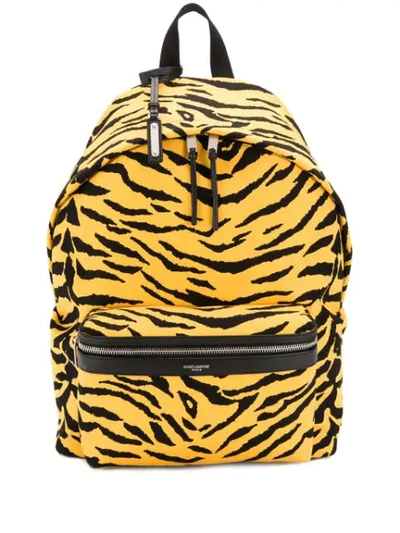 Shop Saint Laurent City Tiger-print Backpack In Yellow