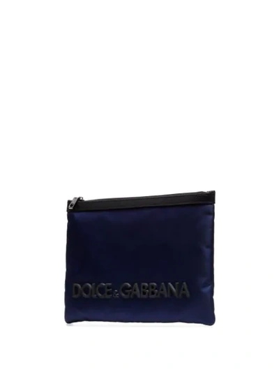 Shop Dolce & Gabbana Logo Patch Pouch In 8c485 Blu Royal/nero