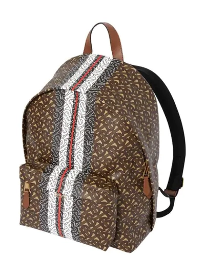 Shop Burberry Monogram Stripe Print E-canvas Backpack In Brown