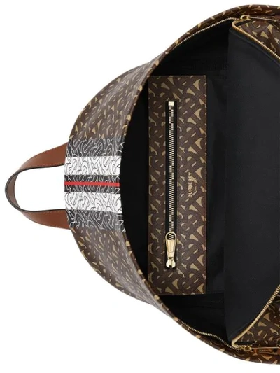 Shop Burberry Monogram Stripe Print E-canvas Backpack In Brown