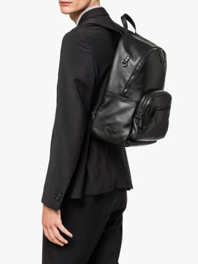 Shop Prada Leather Backpack In Black