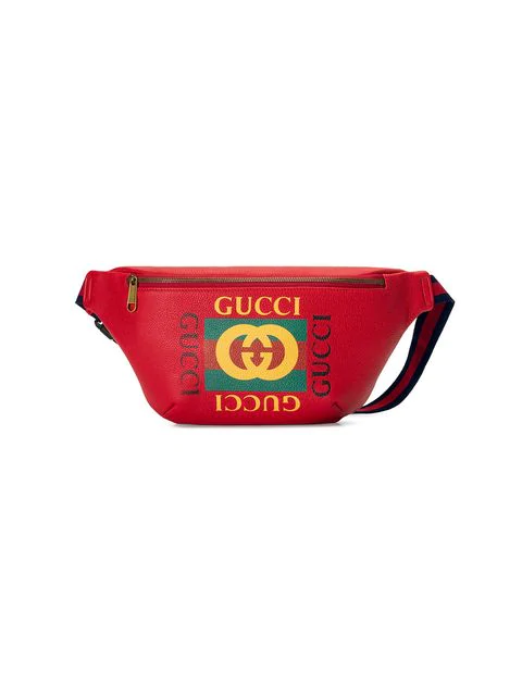 gucci print leather belt bag red