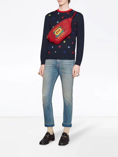 Shop Gucci Print Leather Belt Bag In Red