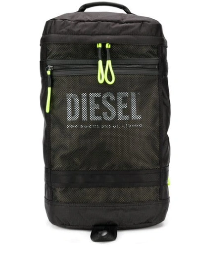 Shop Diesel Panelled Mesh Backpack In Black