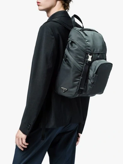 Shop Prada Padded Detail Backpack In Grey