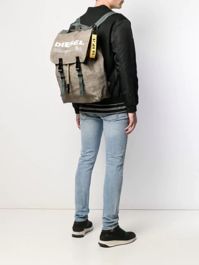 Shop Diesel Denim Vintage Look Backpack In Neutrals