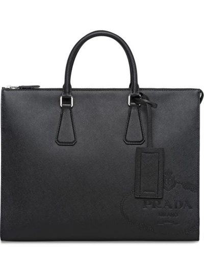Shop Prada Saffiano Leather Tote In Black