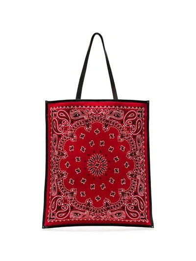 Shop Saint Laurent Red Bandana Rectangular Tote Bag