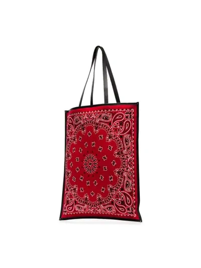 Shop Saint Laurent Red Bandana Rectangular Tote Bag