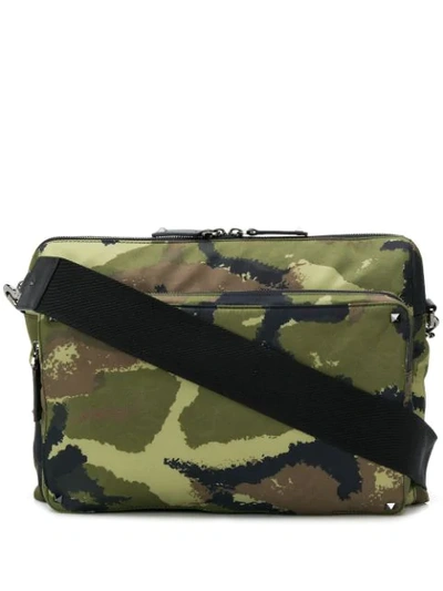 Shop Valentino Rockstud Camouflage Print Cross Body Bag In Green