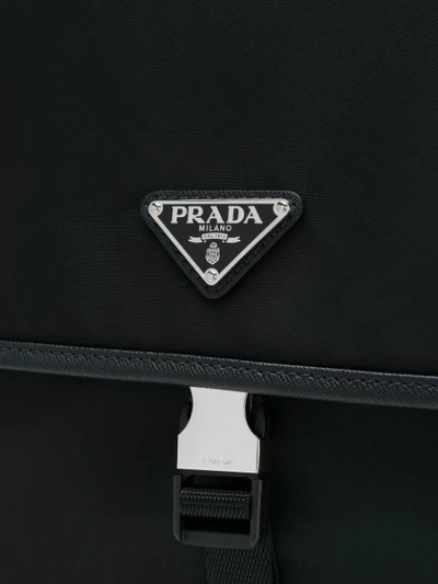 Shop Prada Logo Plaque Messenger Bag - Black
