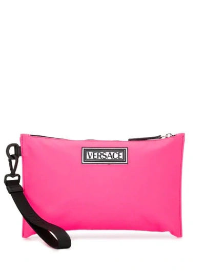 Shop Versace Logo Print Pouch In Pink