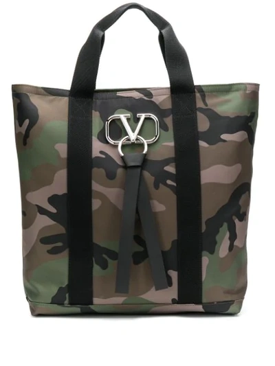 Shop Valentino Vring Camouflage Tote Bag In Green