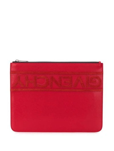Shop Givenchy Embroidered Logo Clutch In Red