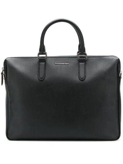 Shop Ermenegildo Zegna Logo Plaque Briefcase - Black