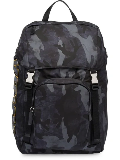 Shop Prada Printed Technical Fabric Backpack In Black