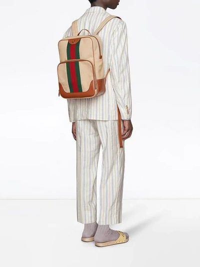 Shop Gucci Vintage Canvas Backpack In Brown