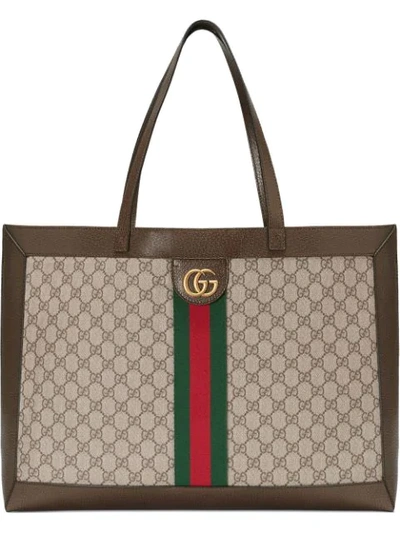 Shop Gucci Medium Ophidia Tote Bag In Brown