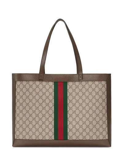 Shop Gucci Medium Ophidia Tote Bag In Brown