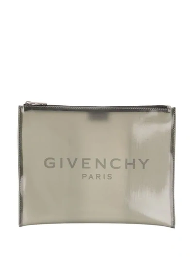 Shop Givenchy Logo Print Clutch In Grey