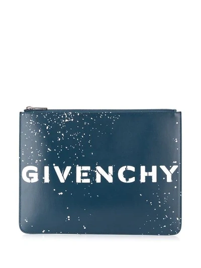 Shop Givenchy Printed Logo Clutch Bag In Blue