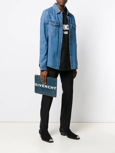 Shop Givenchy Printed Logo Clutch Bag In Blue
