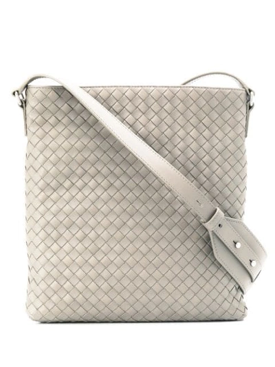 Shop Bottega Veneta Intrecciato Weave Messenger Bag In Grey