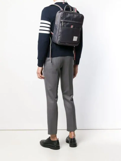 Shop Thom Browne Zip-top Logo-patch Book Bag In Grey