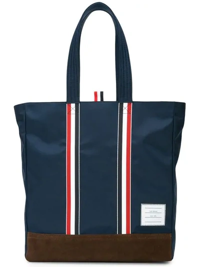 Shop Thom Browne Unstructured Tote In Nylon Tech And Suede In Blue