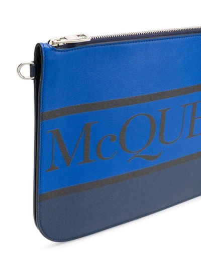 Shop Alexander Mcqueen Logo Zipped Clutch In Blue