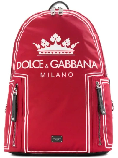 Shop Dolce & Gabbana Crown Logo Print Backpack In Red