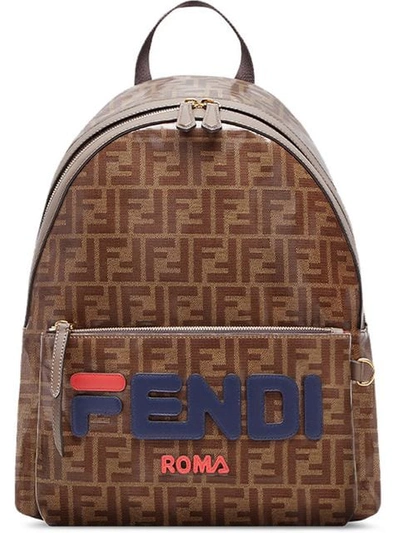 FENDI DOUBLE F LOGO BACKPACK - 棕色