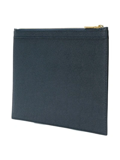 Shop Thom Browne 4-bar Stripe Leather Tablet Holder In Blue