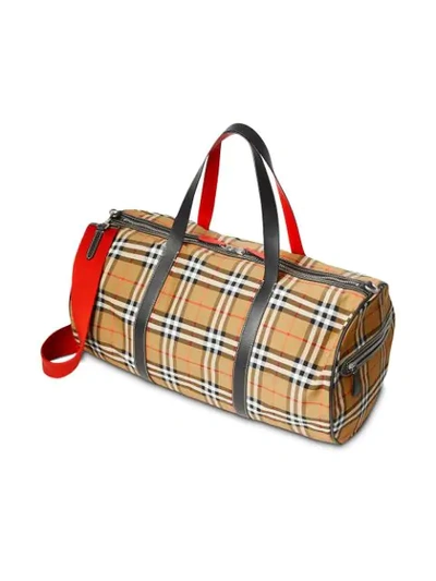 Shop Burberry Large Vintage Check And Leather Barrel Bag In Brown