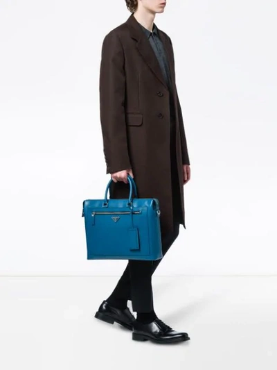 Shop Prada Saffiano Leather Briefcase - Blue