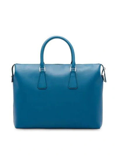 Shop Prada Saffiano Leather Briefcase - Blue
