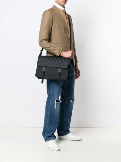 Shop Bottega Veneta Intrecciato Effect Shoulder Bag In Black