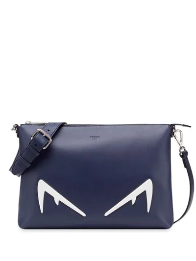 Shop Fendi Diabolic Eyes Messenger Bag In F17pu-blueberry+ White+ Pa