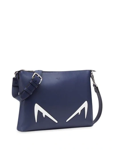 Shop Fendi Diabolic Eyes Messenger Bag In F17pu-blueberry+ White+ Pa