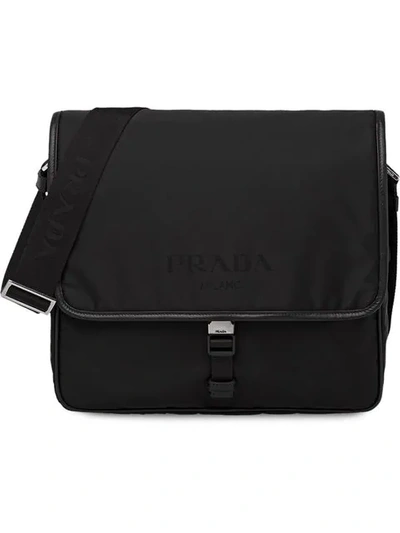 Shop Prada Logo Shoulder Bag - Black