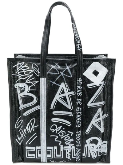 Shop Balenciaga Bazar Graffiti M Shopper Tote In Black