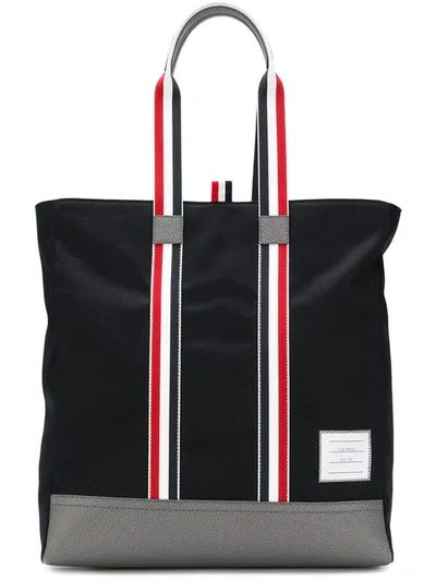 Shop Thom Browne Leather Base Unstructured Tote Bag In Blue