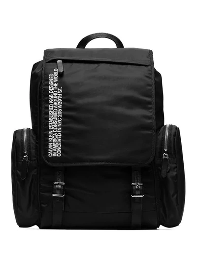 Calvin Klein 205w39nyc Nylon Flap Backpack - Black In Black