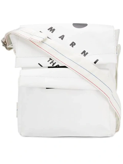 Shop Marni Logo Messenger Bag In White