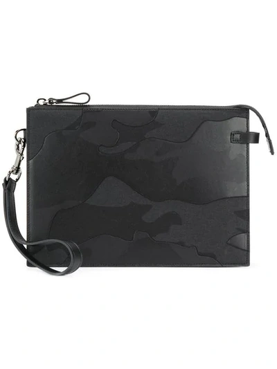 Shop Valentino Garavani Camouflage Zip Clutch In Black