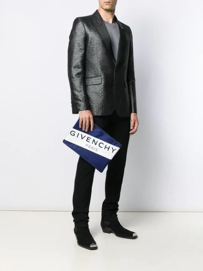 Shop Givenchy Logo Zipped Clutch In Blue